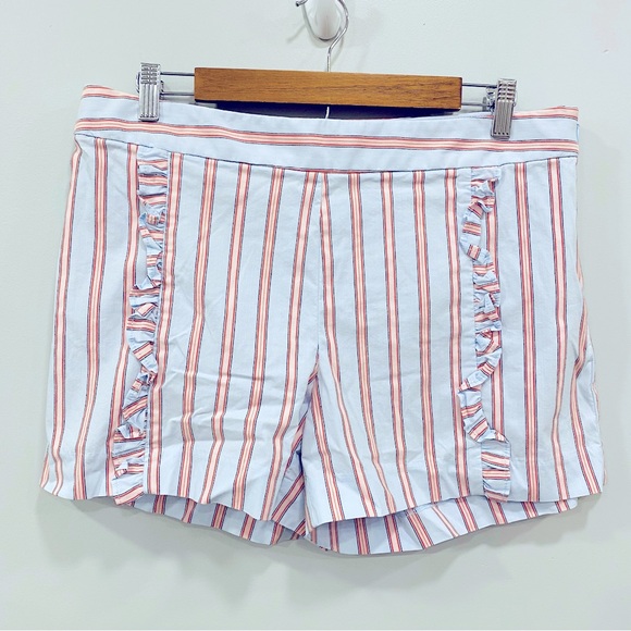 ANN TAYLOR LOFT 8 High Waisted Striped Ruffle 4”Chino Summer Cottage Chic Shorts - Picture 1 of 15